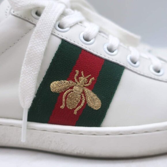 Gucci Ace Bee-Embroidered Fold Down Sneakers White Leather Size 35.5 - Picture 5 of 16